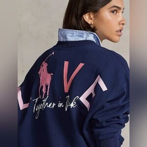 Polo Ralph Lauren Pink Pony LOVE Fleece Sweatshirt Size S - NWOT